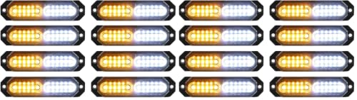 ASPL 8pcs Sync Feature Ultra Slim 12-LED Surface Mount Flashing Strobe Lights for Truck Car Vehicle LED Mini Grille Light Head Emergency Beacon Hazard Warning Lights (Amber/White) (Pack of 2) - color: Amber/White, size: 4.41L x 0.44W x 1.14H Inch (Pack of