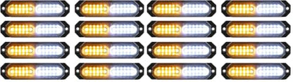 ASPL 8pcs Sync Feature Ultra Slim 12-LED Surface Mount Flashing Strobe Lights for Truck Car Vehicle LED Mini Grille Light Head Emergency Beacon Hazard Warning Lights (Amber/White) (Pack of 2) - color: Amber/White, size: 4.41L x 0.44W x 1.14H Inch (Pack of