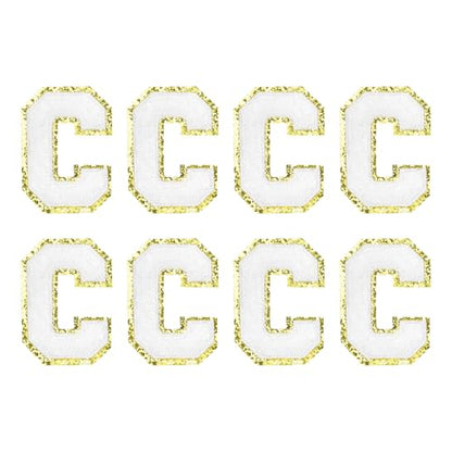 MECCANIXITY Chenille Letter Patches 2.2" Self Adhesive Alphabet C Stick on Embroidered Patch Sew on Letter Stickers Applique for Repairing Clothing Jeans Shoes Hats DIY(White, Pack of 8) - style: Letter C