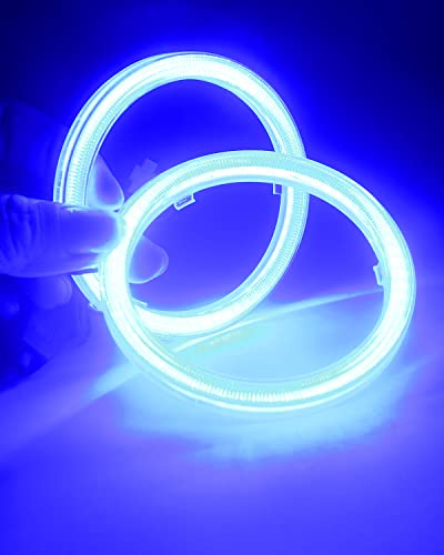 Qasim 1-Pair Blue 80MM 63SMD COB LED Halo Ring Angel Eyes with lampshade Cover Led DRL Fog Light Lamp 12V 24V - size: 80MM-blue