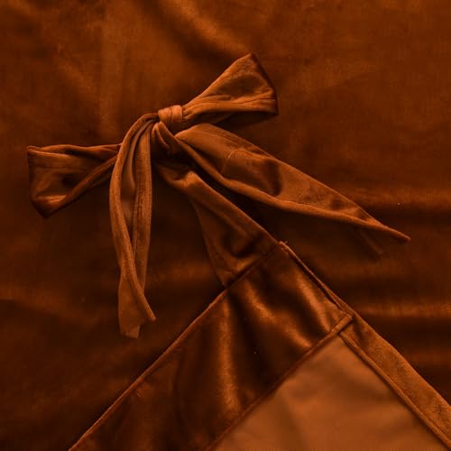 Velvet Tie Top Room Curtain Set- Honey Brown Velvet Drapes Bow Tie Design for Living Room/Bedroom W52 x L96-inch, 2 Panels - color: Honey Brown, size: 52"W x 96"L (Pack of 2)