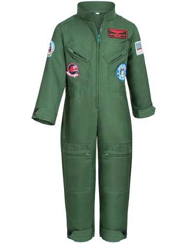 Kids Fighter Pilot Costume - Air Force Flight Suit Roleplay Dress Up with Aviator Accessories for Girls Boys - size: 4-5 Years