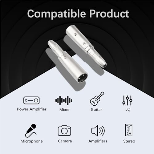 2PCS XLR Male to 1/4 Inch 6.35mm Female Adapter, 3-Pin XLR Male to Quarter Inch Female Jack Socket Audio Adapters Compatible with Microphone, Stereo, Mixer - color: XLRM to 1/4" 6.35mm Female