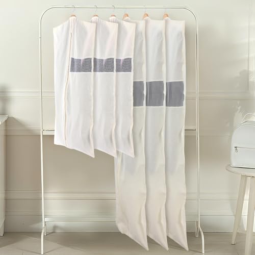 Aliceset 6 Pcs 40'' and 65'' Cotton Garment Bags for Hanging Clothes Canvas Suit Bags for Clothes Coats Jackets Shirts Closet Storage Travel Gusseted Hanging Garment Cover - size: 40 inches 65 inches