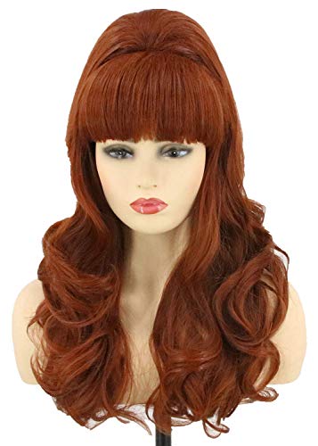 50s Married Housewife Costume Wigs for Women Dark Red Big Bouffant Hair Beehive Wigs - color: Red/Brown