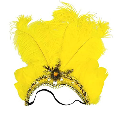 Mardi Gras Headband, Mardi Gras Headband for Women Showgirl Carnival Feather Headpiece for Hawaii Costume Party - color: Yellow