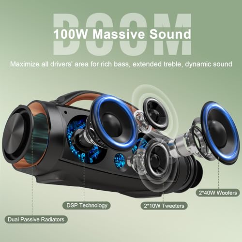 DOSS Extreme Boom+ Loud Bluetooth Speaker with 100W Stereo Sound, Extra Bass, 20H Playtime, Party-Sync Led Lights, Built-in Power Bank, IPX6 Waterproof Outdoor Speaker for Camping, Travel-Copper Gold - color: Gold