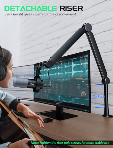 FIFINE BM66T Microphone Boom Arm with Extension Tube for Podcast Recording - size: BM66T Black（With Extension Tube)