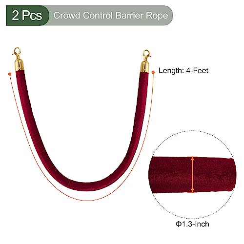 YOKIVE 2 Pcs Dark Red Velvet Stanchion Rope Crowd Control Barrier Rope, Manage The Crowd, Great for Hotels, Theaters, Ticket Offices (Golden, 4 Feet) - color: Dark Red, Golden, size: 4 Feet