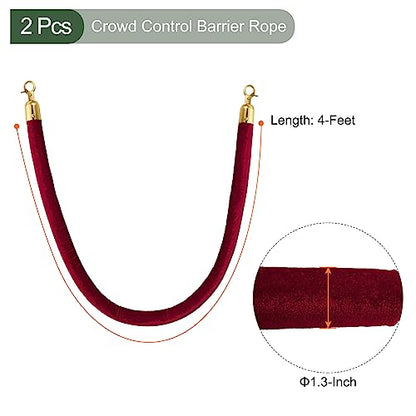 YOKIVE 2 Pcs Dark Red Velvet Stanchion Rope Crowd Control Barrier Rope, Manage The Crowd, Great for Hotels, Theaters, Ticket Offices (Golden, 4 Feet) - color: Dark Red, Golden, size: 4 Feet