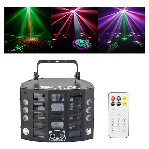 Party Lights Dj Disco Light 4in1 Led Strobe Lights Wash Light Led Butterfly Beam Effect and Red Green Beam Gobos Effect,15 Channel DMX with Sound Activated for Christmas Halloween Party - color: 5 Effect