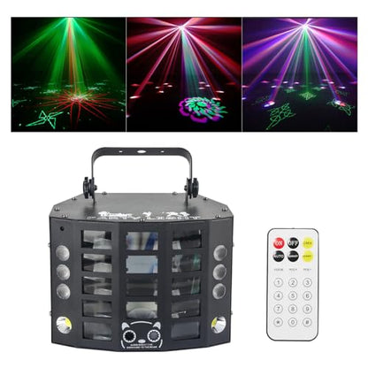 Party Lights Dj Disco Light 4in1 Led Strobe Lights Wash Light Led Butterfly Beam Effect and Red Green Beam Gobos Effect,15 Channel DMX with Sound Activated for Christmas Halloween Party - color: 5 Effect
