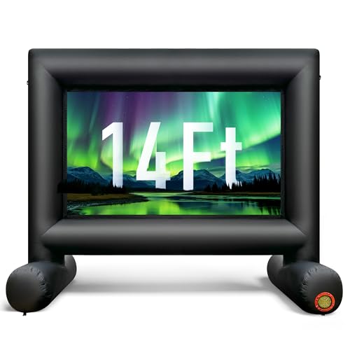 14Ft Outdoor Inflatable Movie Projector Screen with Built-in Fan Supports Front and Rear Projection, Blow Up Movie Screen for Party, Easy to Set Up - size: 14Ft