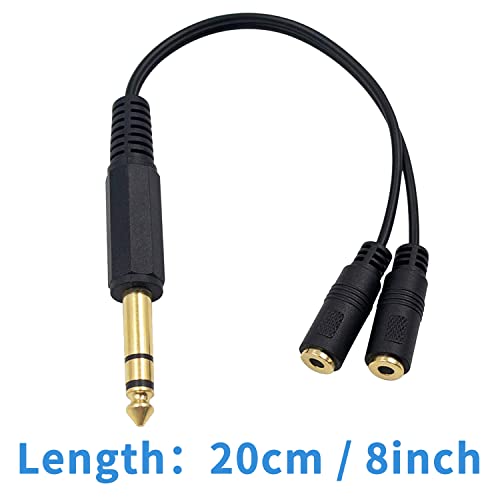 Poyiccot 1/4 to 3.5mm Adapter, 3.5mm to 1/4 Headphone Adapter, 6.35mm 1/4 inch TRS Stereo Male to 2 Dual (Mini) 1/8 inch Stereo Female Y Splitter Cable 20cm/8inch (635M-235FM)