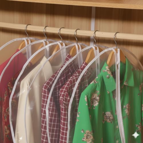 60” All Clear Garment Bags for Travel - PEVA Waterproof Suit Cover with Zipper for Hanging Clothes, long Gowns - Durable Dresser for Closet Storage, Dustproof & Moisture Resistant - 60”/12 Pack - size: 60" -12 Pack