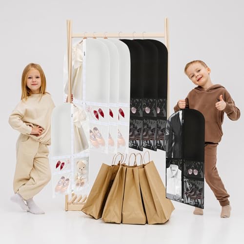 6 Pcs Garment Bags for Dance Costumes Waterproof Hanging Clothes Competition Bags with 3 Zippered Pockets Storage for Adults Kids(20" x 40"，Black) - size: 6 PACK