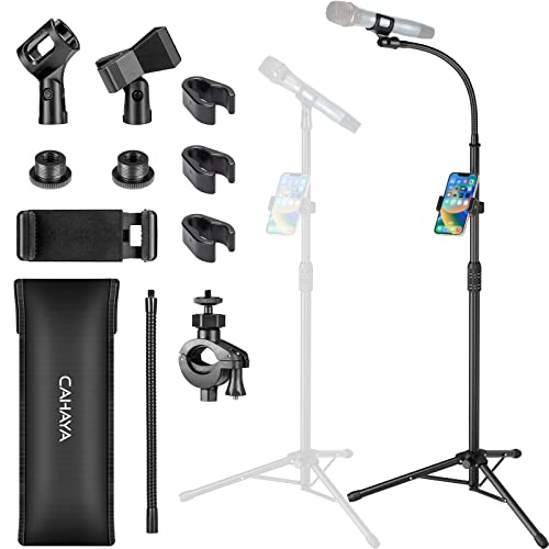 CAHAYA Mic Stand Dual-use Floor Microphone Stand Gooseneck Phone Holder | Portable Tripod Mic Stand with Carrying Bag 2 Clips for Singing Stage Performance Wedding Meeting Live Streaming - color: Black, style: Gooseneck Version