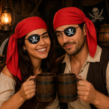 Pirate Costume Accessories Set with Red Bandanas and Eye Patches