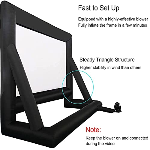 24 Feet Inflatable Projector Movie Screen Outdoor Indoor, Portable Blow Up Cinema Projection Screen, with Air Blower, Tie-Downs and Storage Bag, for Backyard Pool Party Movie Nights