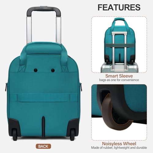 Personal Item 16-Inch Underseat Carry on Luggage With Wheels Lightweight Wheeled Underseater under seat bags for airplanes Upright 2 Wheel,Boy and Girl,Teal Green - color: Green