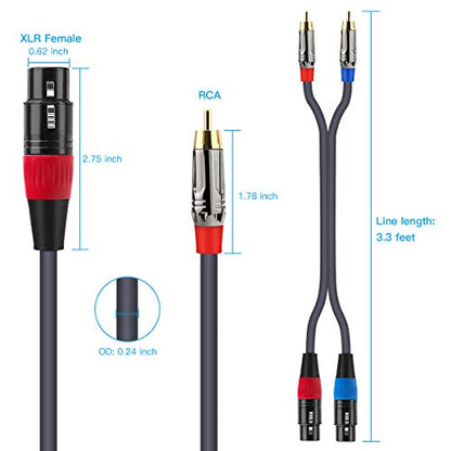 Jolgoo XLR to RCA Cable - Dual Female to Dual Male, 3.3 Feet, HiFi Audio, OFC Wire, for Amplifier, Mixer, Microphone - size: 3.3 Feet, style: Dual XLR Female to Dual RCA Male