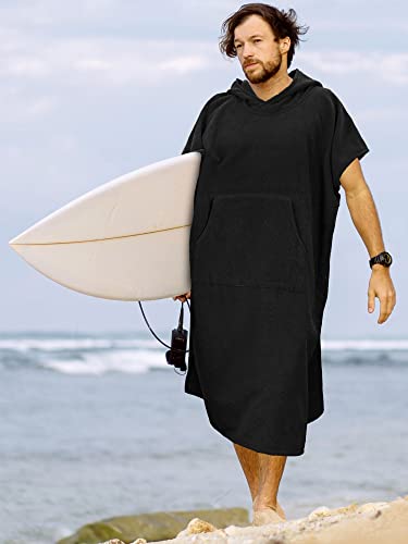 SUN CUBE Surf Poncho Changing Robe with Hood, Wetsuit Changing Hooded Towel | Thick Quick Dry Microfiber, Wetsuit Changing Towel, Surfing Beach Swim Outdoor Sports Cover Up, Adult Wearable Poncho - color: Black