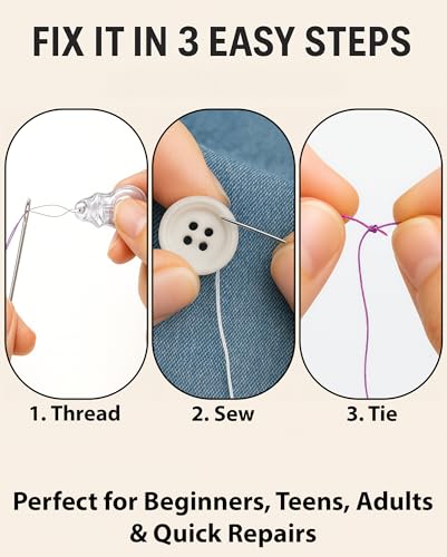 Vellostar Mini Hand Sewing Kit for Adults, Small Travel Case, 18 Threads | This travel sewing kit adds a needle threader, seam ripper, safety pins and measuring tape, not just thread and needles - color: Mini Black