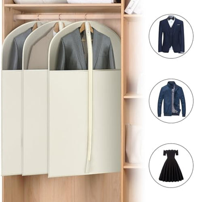 Univivi Garment Bag Suit Bag for Closet Storage, Beige, 40 Inch, Set of 6 | Travel Bag with Zipper and Visible Transparent Window, Oxford Fabrics, Foldable Washable Suit Cover for Jacket, Suits, Coats - size: 24"X40"-6pcs - Beige