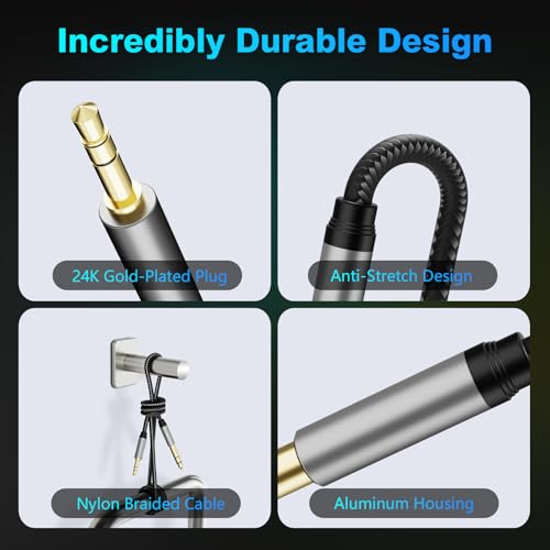 3.5 mm to 6.35 mm Audio Cable 20Ft, Gold-Plated Terminal Silver Color Zinc Alloy Housing 3.5mm 1/8" Male TRS to 6.35mm 1/4" Male TRS Nylon Braided Stereo Audio Cable for Cellphone,Amplifiers(20Ft/6M) - size: 20 ft