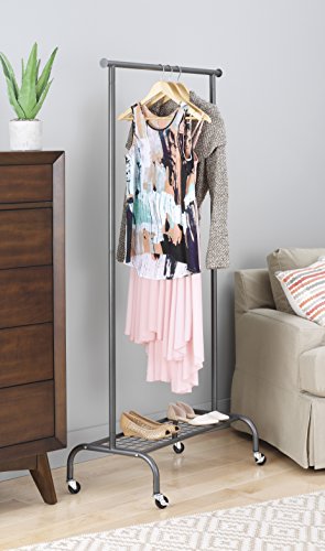 Whitmor Heavy Duty Adjustable Garment Rack-Rolling Clothes Organizer, Black and Chrome - color: Gunmetal Grey - 18.5 x 35.13 x 68.25 inch