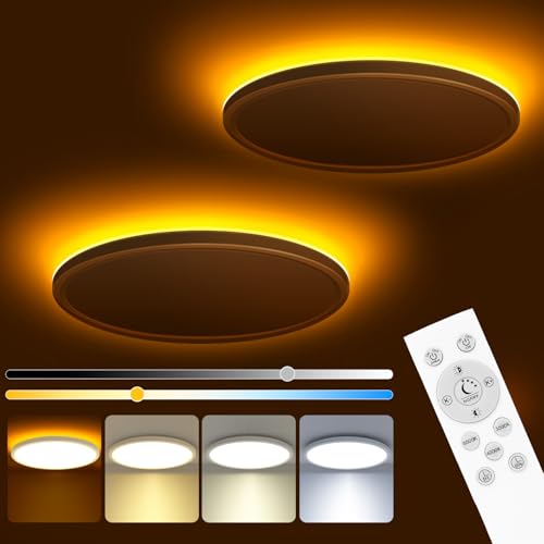 zemty 12 Inch LED Ceiling Light with Night Light 1800K, 2 Pack Dimmable Ceiling Light Fixtures with Remote Control, Low Profile Lighting for Bedroom, Living Room, Kitchen-White - color: White, size: 12in-2Pack