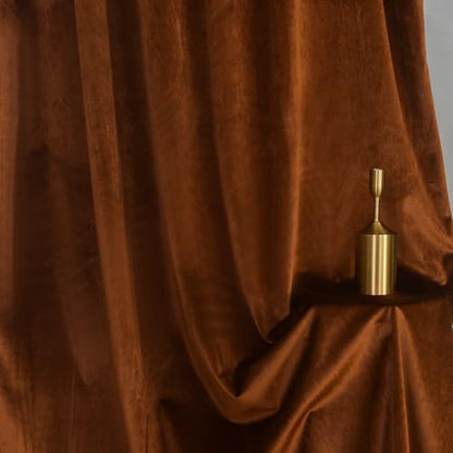 Velvet Tie Top Room Curtain Set- Honey Brown Velvet Drapes Bow Tie Design for Living Room/Bedroom W52 x L96-inch, 2 Panels - color: Honey Brown, size: 52"W x 96"L (Pack of 2)