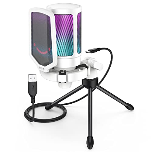 FIFINE AmpliGame A6VW Condenser USB Desktop Microphone for Gaming PC/PS5 - color: White