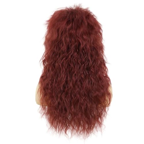 Red Long Curly Wig for Women 80s Rocker Wig with Bangs Synthetic Heat Resistant Wigs for Halloween Costume Cosplay Use - color: Red