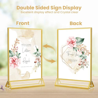 5x7 Gold Acrylic Sign Holder, 12 Pack Wedding Table Number Stands With Vertical Gold Borders, Double Sided Picture Frame Paper Stand, Clear Photo Display Menu for Party, Home, Restaurant - color: Vertical-12 Pack-5 x 7