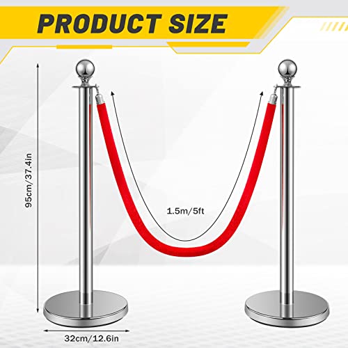 Ferraycle 8 Pcs 2026 Prom Stainless Steel Stanchion 5 ft Velvet Carpet Ropes and Pole Crowd Control Barriers Grand Opening Casino Movie Theme Party 360 Photo Booth Accessories (Silver) - color: Silver