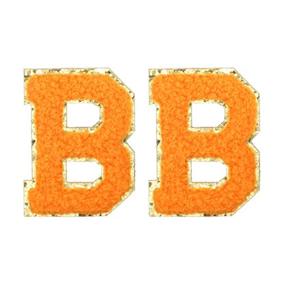 MECCANIXITY Chenille Letter Patches 2.2" Self Adhesive Letter B Stick on Embroidered Patch Sew on Letter Stickers Applique for Repairing Clothing Jeans Shoes Hats DIY(Orange, Pack of 2) - style: Letter-B