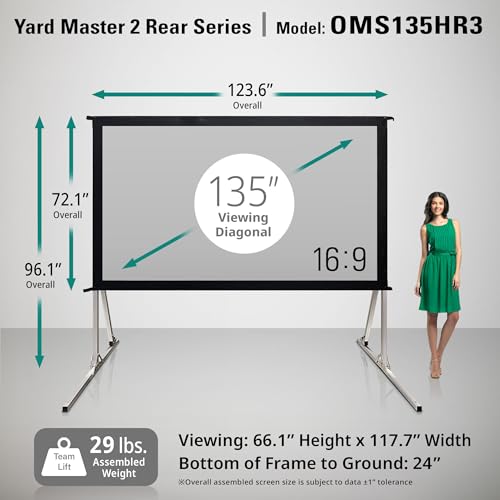 Elite Screens Yard Master 2, 135-inch Outdoor Portable Fast Folding Projector Screen w/ Stand 16:9, 8K 4K Ultra HD 3D Movie Theater Cinema REAR Projection (OMS135HR3) US Based Company 2-YEAR WARRANTY - size: 135-inch, style: 16:9 Aspect Ratio