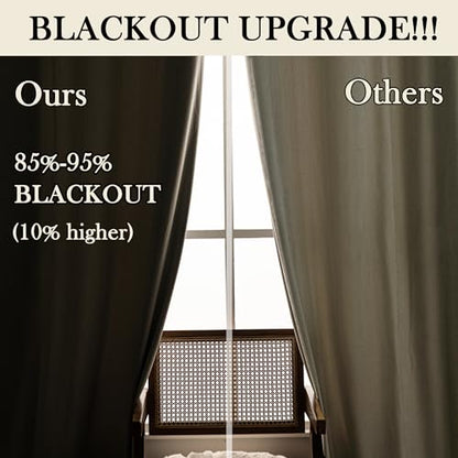 YOFUN Cream Grey Velvet Blackout Curtains 2 Panels Set, 90 inches Long Grommet Top Thermal Insulated Velvet Drapes for Nursery/Bedroom/Studio/Farmhouse, W52 x L90 in - color: Cream Grey, size: 52"W x 90"L (Pack of 2)