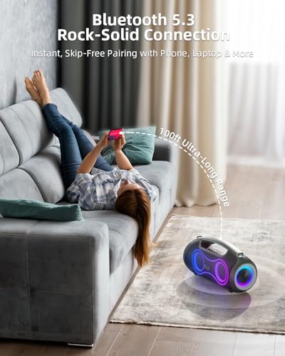 Portable Bluetooth Speaker Wireless, 180W Max Loud Waterproof Speakers, Bass Boost Boom Box for Party and Outdoor, w/2*Subwoofer, 2*Tweeter, DSP, IP65, 24H, TWS, TF, USB, AUX - color: Black-Gray
