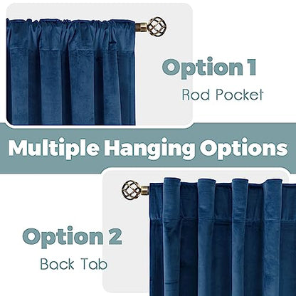 BGment Blackout Velvet Curtains 72 Inches Long for Bedroom, Dark Blue | Noise Reducing, Thermal Insulated, Room Darkening, Super Soft Window Curtains, Back Tab Rod Pocket, 2 Panels, 52 x 72 Inch - color: Blue, size: 52"W x 72"L (Pack of 2)