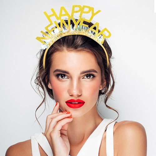 6 Pcs Happy New Year Headband New Years Eve Headwear Gold Silver Glitter Flashing Headband for Christmas 2026 New Year Eve Party Supplies