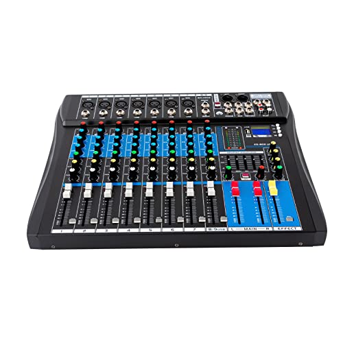 8 Channel Audio Mixer Bluetooth USB Sound Board Professional Mixer Audio Console Desk Dj Equipment Digital Mixer Sound Recording Studio Equipment for Professional Beginners Recording Function
