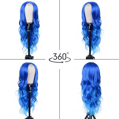 Aida ble Long Wavy Blue Wig for Women 26inch Middle Part Synthetic Wig | Natural Looking Heat Resistant Hair,Suitable for Daily Wear,Party,Halloween and Cosplay,Beginner-friendly Wig - color: Blue