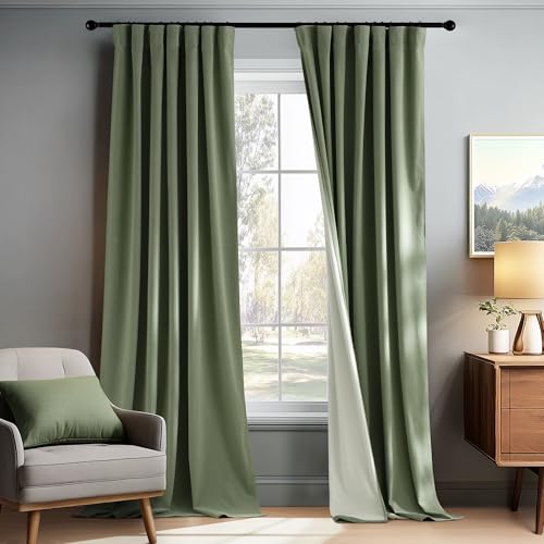 PONY DANCE Sage Green Velvet 100% Blackout Curtains for Bedroom 84 inches - color: Sage Green, size: 52"W x 84"L (Pack of 2)