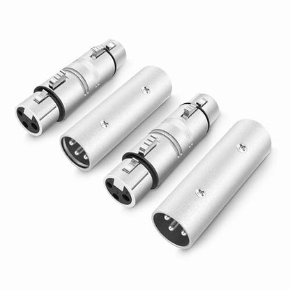 XLR Adapter 4 Pack (2-Pair), 2 Male to Male Connector & 2 Female to Female Coupler,3 PIN XLR Adapter Connector Compatible with Microphone,Mixer,Silver - size: 2PX2(Male to Male, Female to Female), style: XLR Adapter
