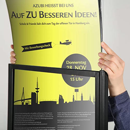 M&T Displays Metal Eco Info Board Black 22x28 Inches Slide-In Poster Sign Holder 1 Tier Double Sided Floor Standing Pedestal Advertising Display with Backing and Anti-Glare PET Cover