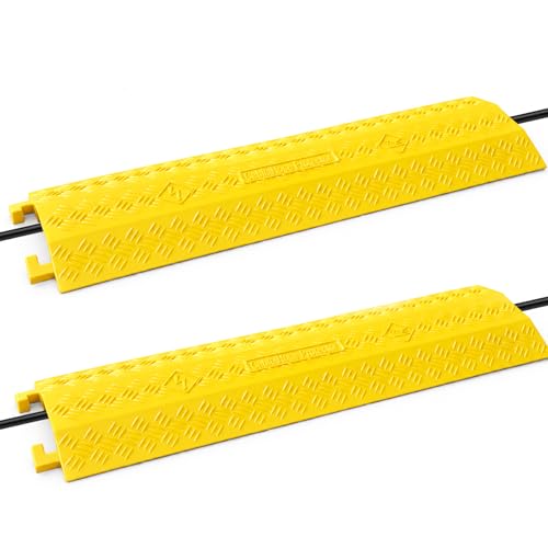 2 Pack Yellow Drop Over Cable Cover Ramp 37.8 x 10.8 x 1.5 Inch, Heavy Duty Cable Hose Protector Ramp with 1 Big Channel, High Load Capacity for Indoor Use, Office, Warehouse & Event Areas - color: Yellow-Large