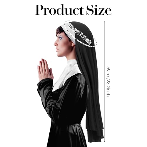 CIATBYYJ Nun Headpiece Costume, Elegant Nun Habit Cap Costume Accessory for Women, Nuns Veil Costumes for Halloween Cosplay Party, Nuns Headpiece Accessories (Black and White)