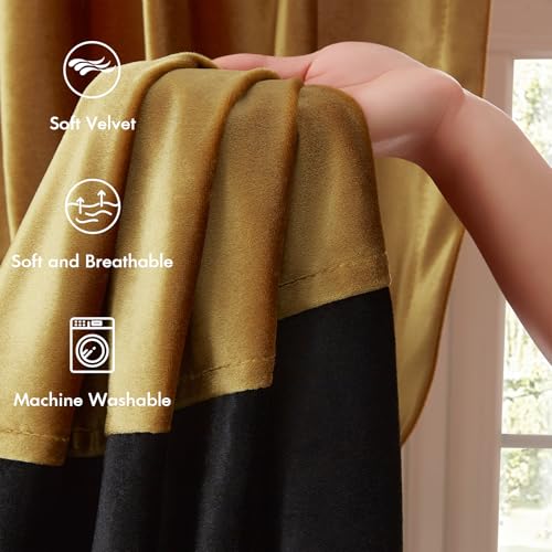 BULBUL Luxury Gold Black Velvet Blackout Curtains 84 inches for Living Room - color: Gold & Black, size: 52"W x 84"L (Pack of 2)